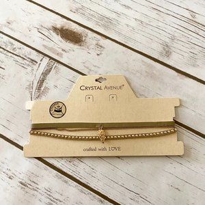 New Women's Crystal Avenue Set of Two Beige Leather Choker Necklace Arrow Charm